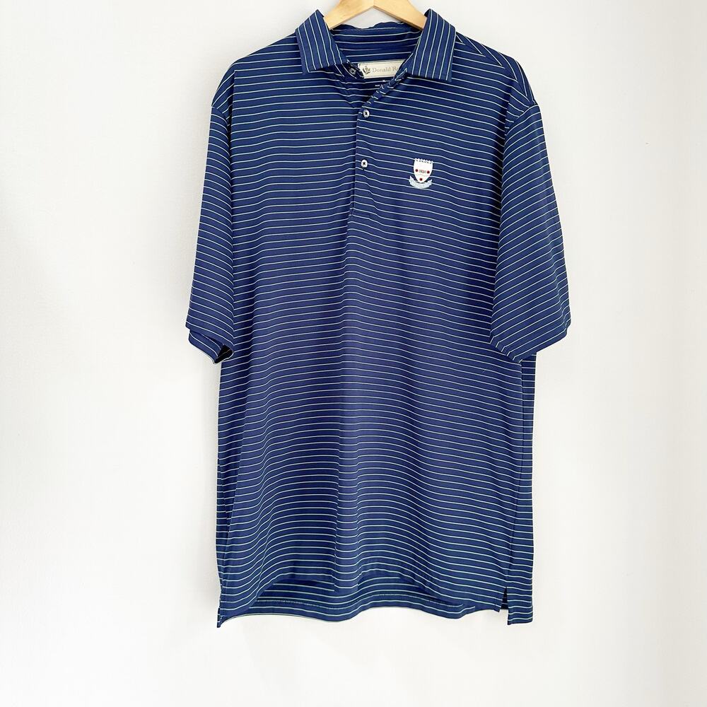 Donald Ross XL Navy Stripe Golf Polo Shirt Mens Performance